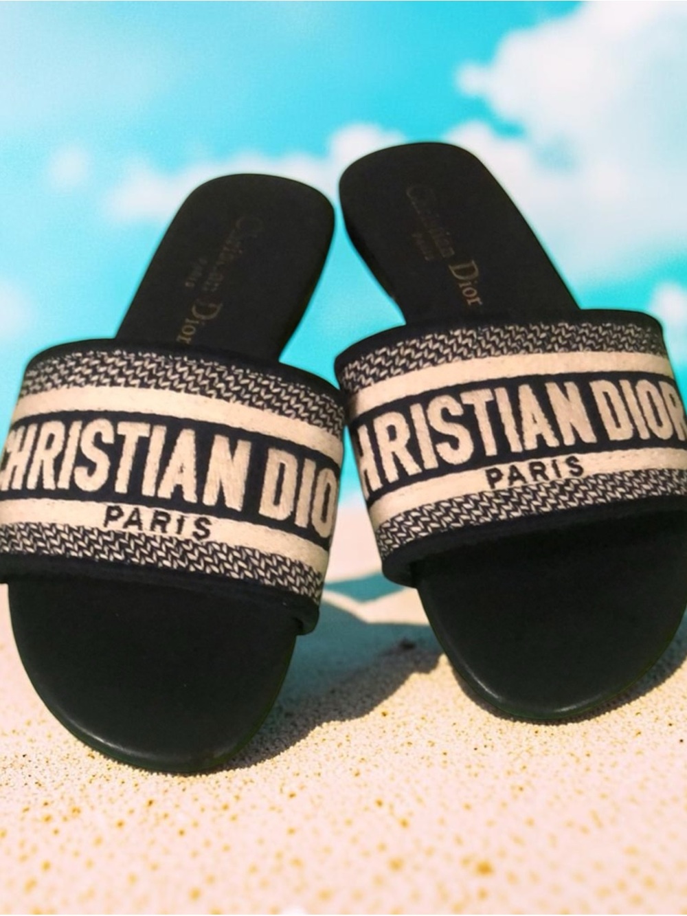 Dior Black and White Logo Slide Sandals